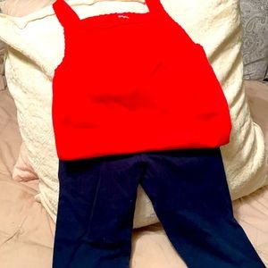 Red tank one piece size 3, and navy blue leggings size 4. *1